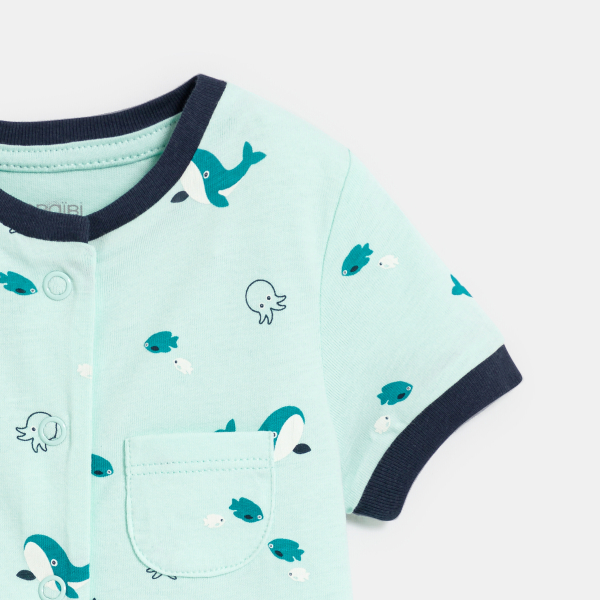 جمبسوت قصيرة بطبعة الأسماك باللون الأزرق للأولاد الصغار